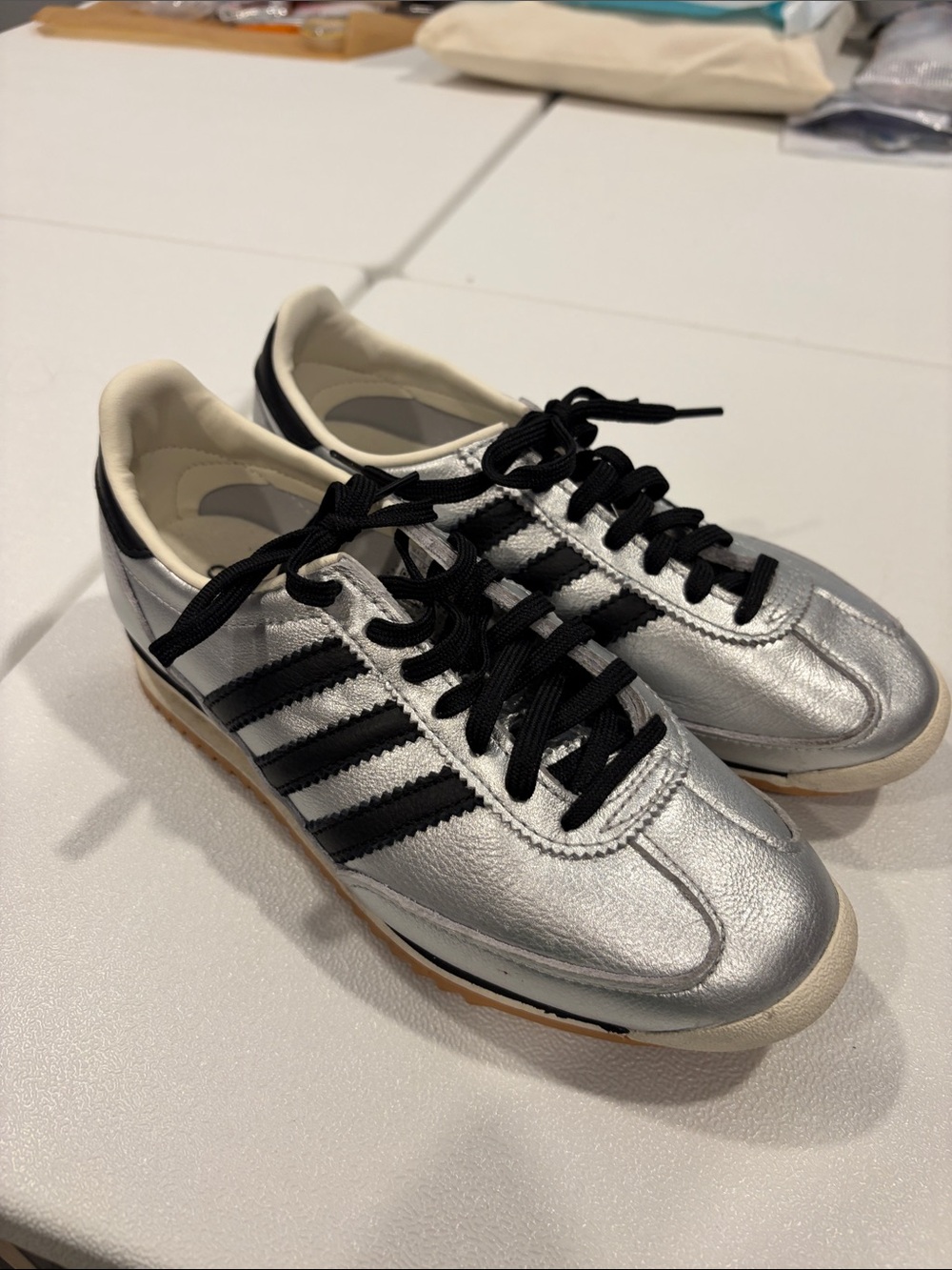 adidas Silver and Black Retro Runner Sneakers